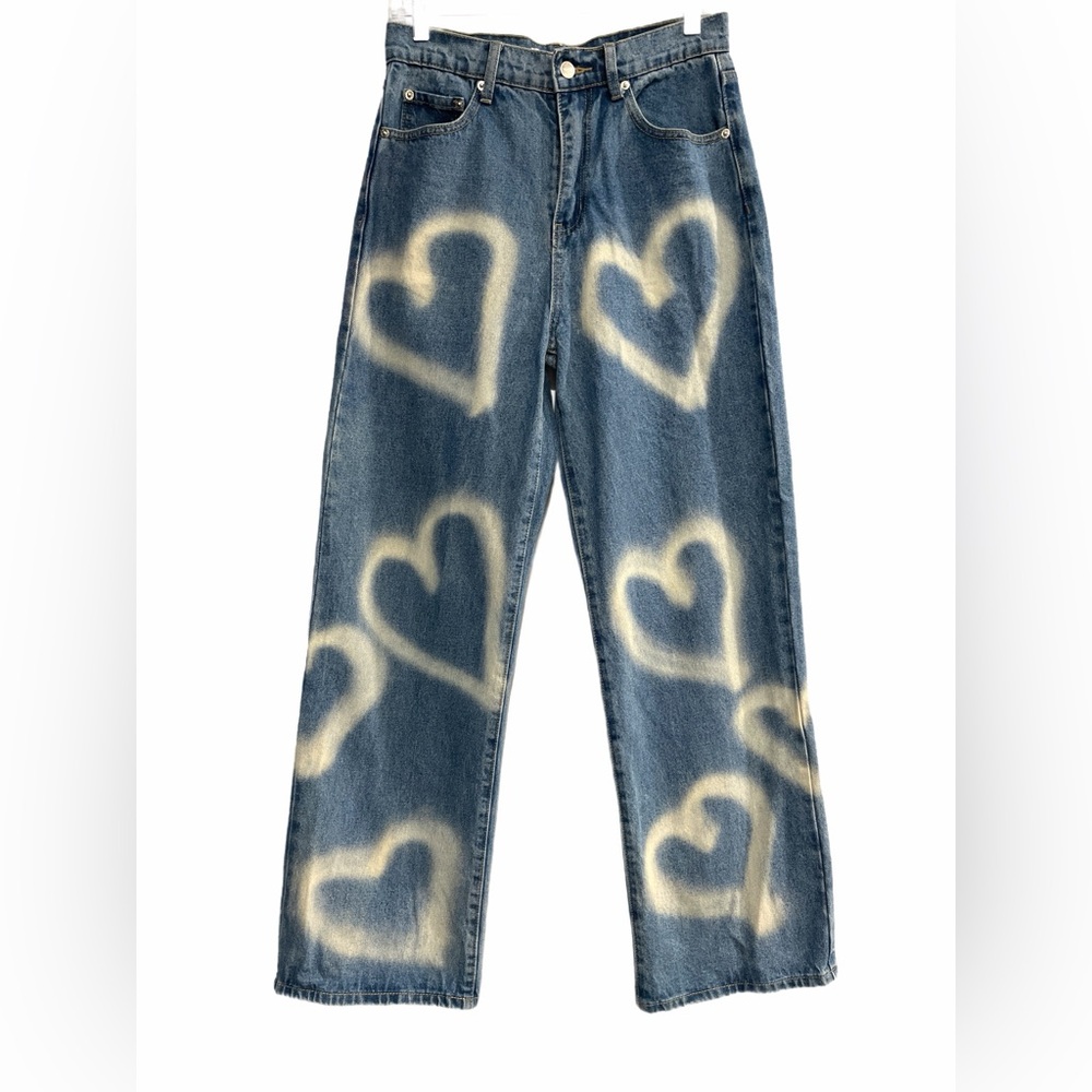 ADIKA Heart Graffiti Wide Leg Blue Jeans - Size M